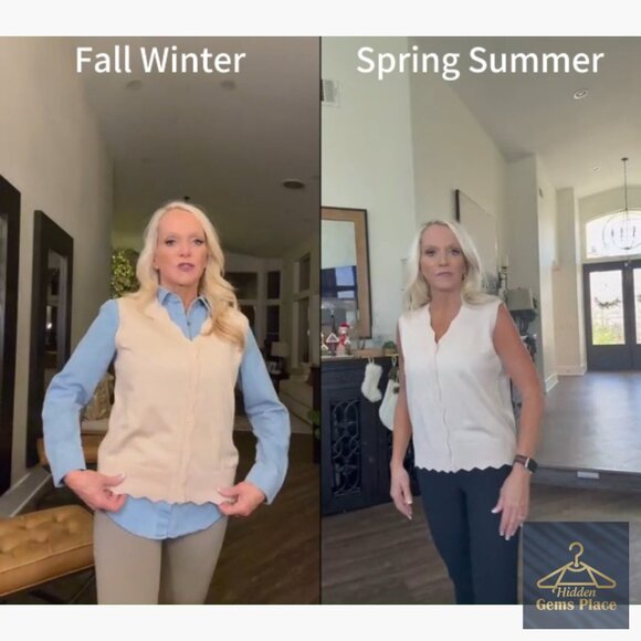 Sleeveless V-Neck Cardigan Vest Slim Fit Rayon Summer Lightweight - Picture 7 of 7